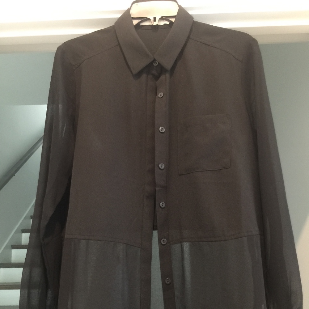 Sheer Black Button Up Top